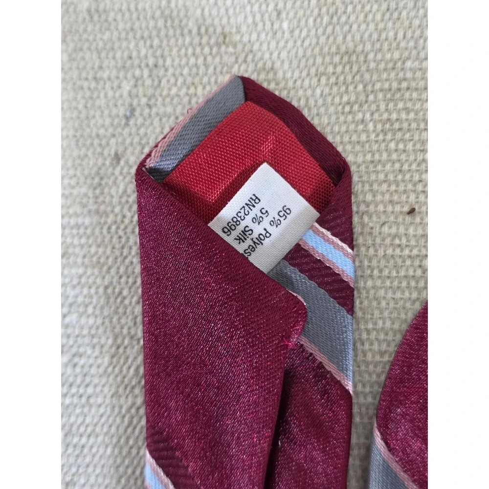 Mens Burgundy Striped Silk Blend Necktie Grey Blue RN23896 2831